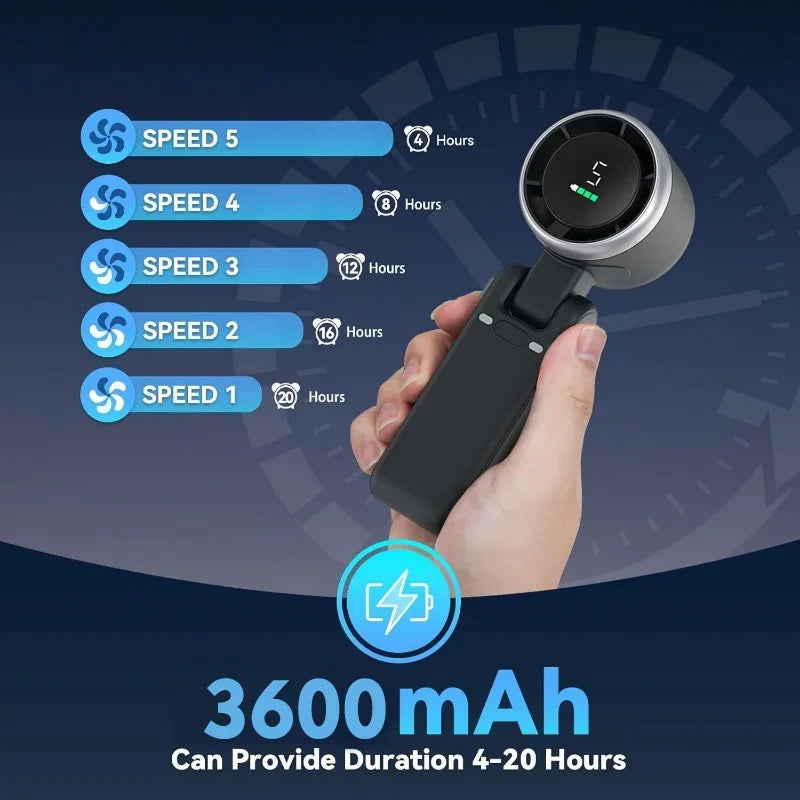 3-in-1 Rechargeable Travel Fan – 5 Speeds, 3600mAh Battery, USB Charging