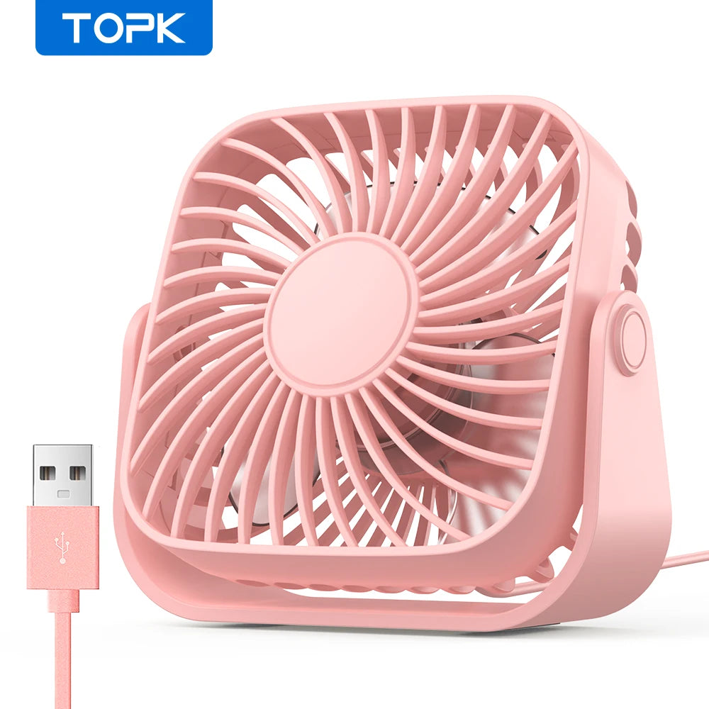 TOPK 4-Inch USB Mini Portable Fan – 3 Speeds, 360° Adjustable, for Camping & Home