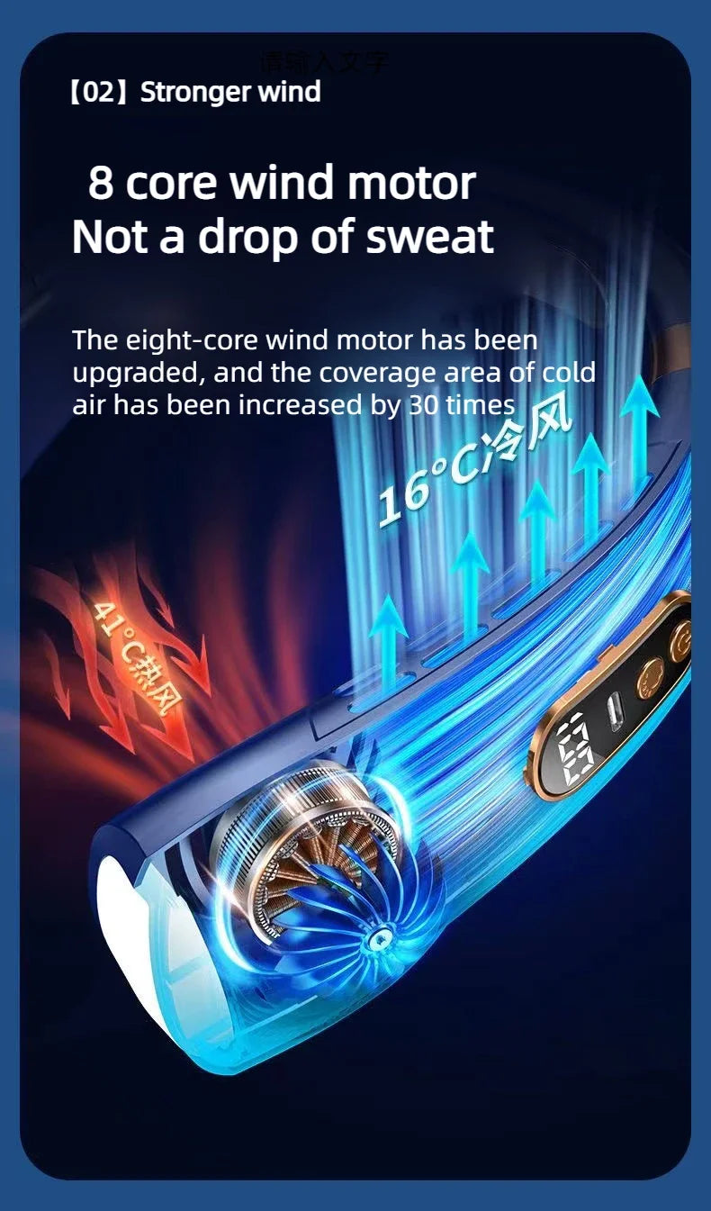 Neck Fan, Portable Bladeless Fan, 4000mAh Battery USB Rechargeable, LED Display, 360 °   Cooling Wearable Personal Fan, 3 Speeds