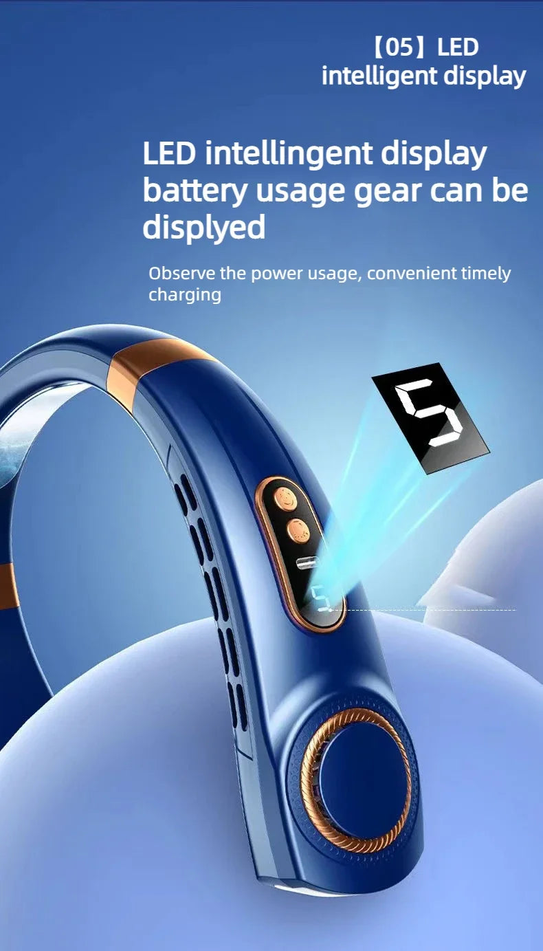 Neck Fan, Portable Bladeless Fan, 4000mAh Battery USB Rechargeable, LED Display, 360 °   Cooling Wearable Personal Fan, 3 Speeds