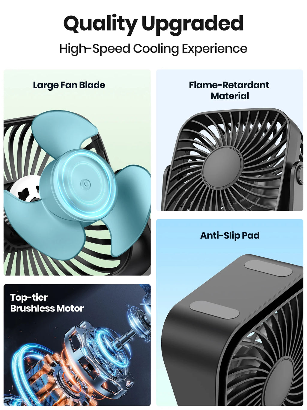 TOPK 4-Inch USB Mini Portable Fan – 3 Speeds, 360° Adjustable, for Camping & Home