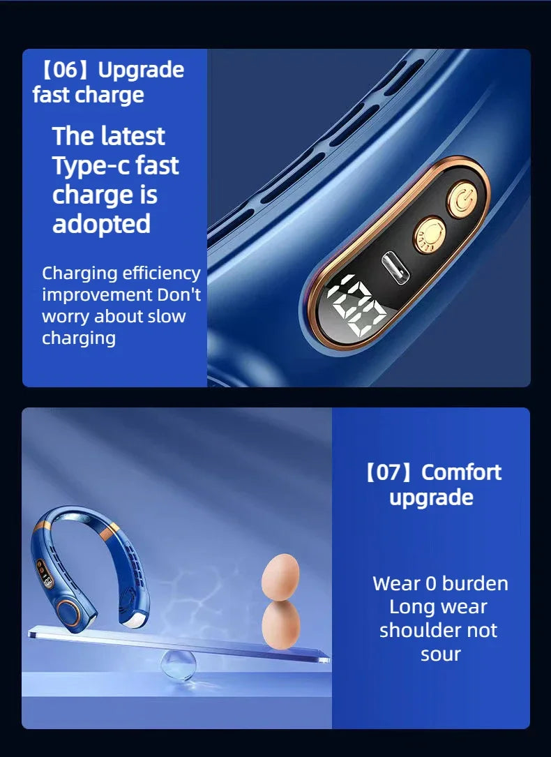 Neck Fan, Portable Bladeless Fan, 4000mAh Battery USB Rechargeable, LED Display, 360 °   Cooling Wearable Personal Fan, 3 Speeds